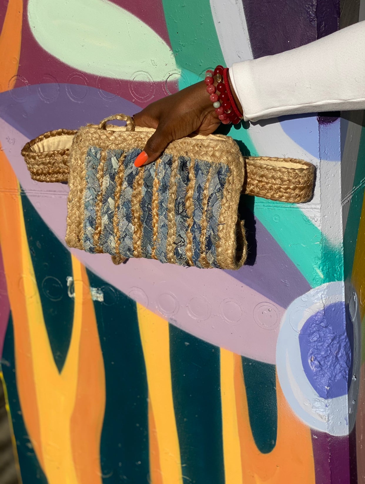 Tulum Denim And Straw Belt Bag